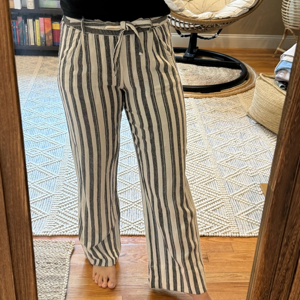 Grey & white striped linen pants